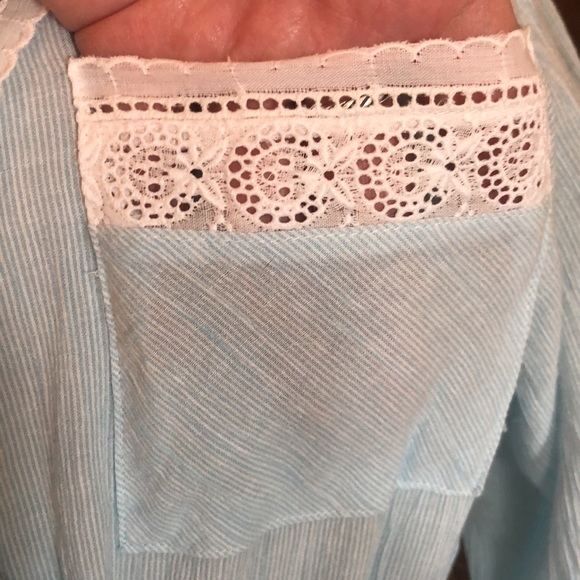 VTG02 EILEEN WEST size Small Cotton Robe LaceTrim Eyelet Stripe Shawl Collar NEW - Picture 7 of 16